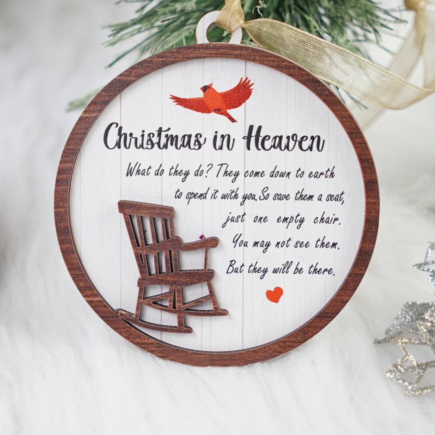 Netecom Christmas in Heaven Rocking Chair Ornament , Cardinal Memorial Keepsake , Sympathy Gift for Loss of Loved One , Wooden Decor