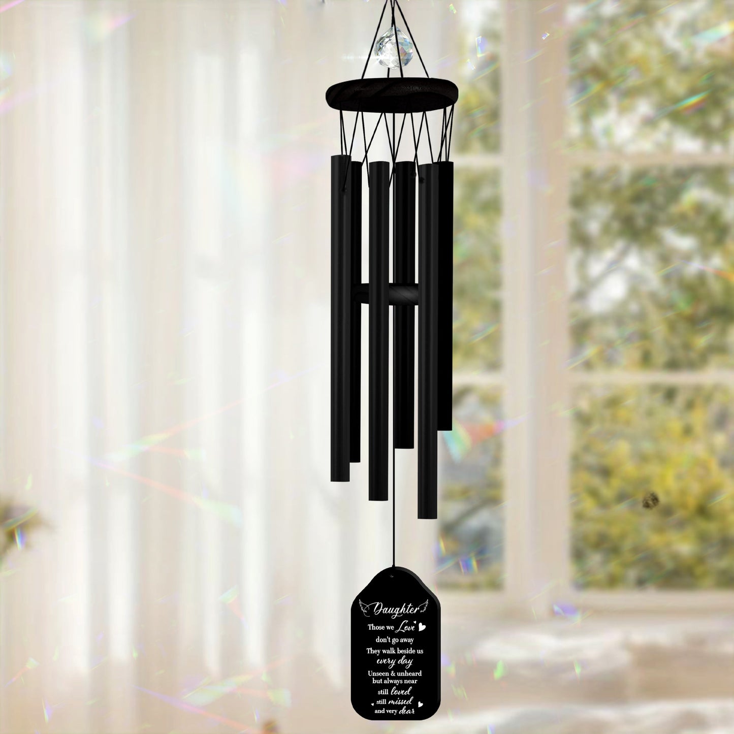 Netecom Personalized Sympathy Wind Chimes for Daughter – Walnut Wooden Memorial Gift with Tree of Life & Crystal Beads