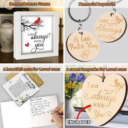 Netecom Memorial Frame Gift – “I Am Always With You” Cardinal Keepsake Set with Ornament, Keychain & Message Card