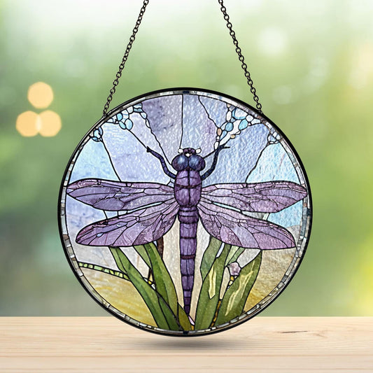 Netecom Dragonfly Celtic Stained Glass Suncatcher – Nature Window Hanging, Dragonfly Home Decor, Spring Garden Gift for Mom Grandma