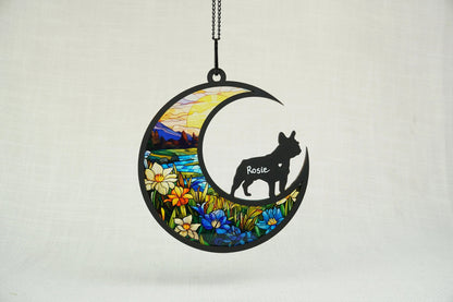 Netecom Personalized Bulldog Memorial Suncatcher – Pet Loss Ornament, Dog Passed Away Sympathy Gift, Bulldog Lover Remembrance Hanging, Car and Window Decor