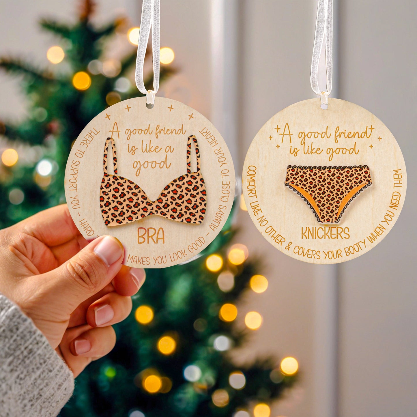Netecom Funny Best Friend Christmas Ornament Set , "A Good Friend is Like Good Underwear" Quote , Novelty Bestie Gift Set (2 Pack)