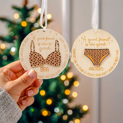 Netecom Funny Best Friend Christmas Ornament Set , "A Good Friend is Like Good Underwear" Quote , Novelty Bestie Gift Set (2 Pack)