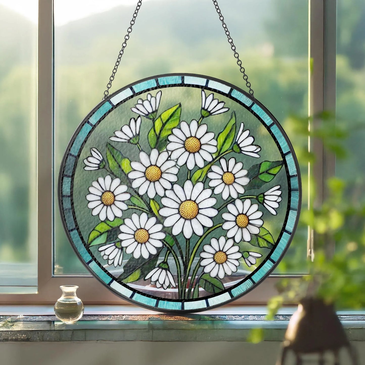 Netecom Floral Birth Month Stained Glass Suncatcher – Window Hanging Ornament, Botanical Gift for Nature Lovers Mom Grandma