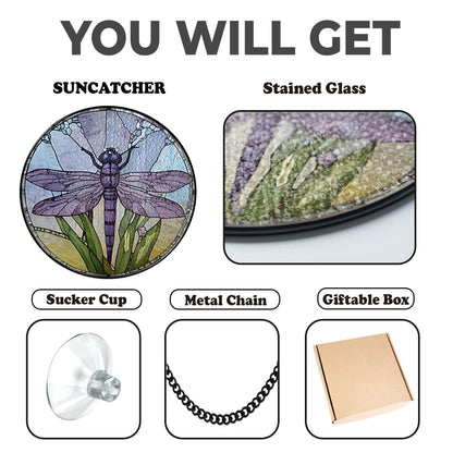 Netecom Dragonfly Celtic Stained Glass Suncatcher – Nature Window Hanging, Dragonfly Home Decor, Spring Garden Gift for Mom Grandma