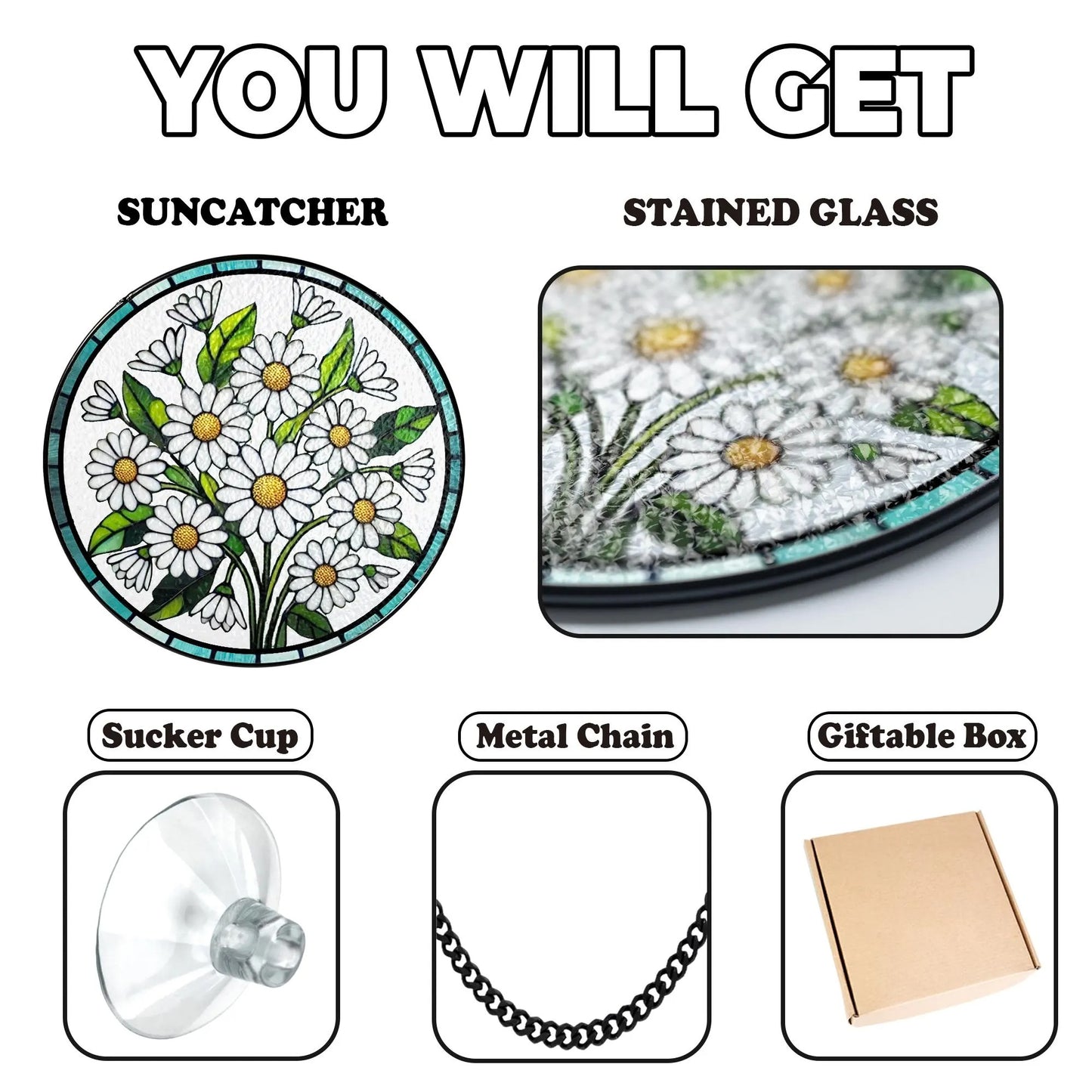 Netecom Floral Birth Month Stained Glass Suncatcher – Window Hanging Ornament, Botanical Gift for Nature Lovers Mom Grandma