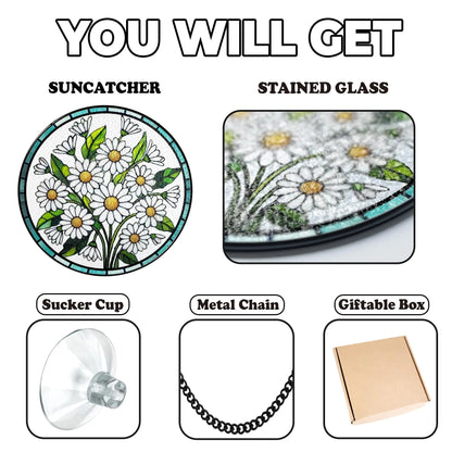 Netecom Floral Birth Month Stained Glass Suncatcher – Window Hanging Ornament, Botanical Gift for Nature Lovers Mom Grandma