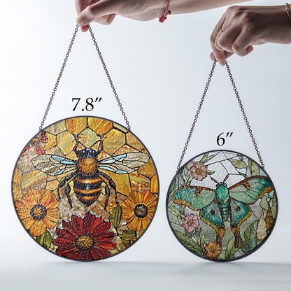 Netecom Bee and Flower Stained Glass Suncatcher – Honeycomb Window Hanging, Yellow Floral Home Decor, Mother’s Day Gift for Mom and Bee Lovers