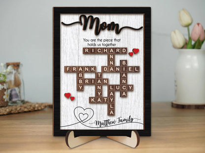 Netecom Personalized Scrabble Family Name Frame Mother's Day Gift Custom Family Crossword Puzzle Sign