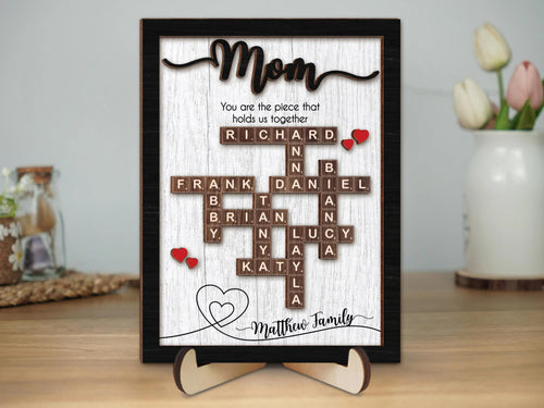 Netecom Personalized Scrabble Family Name Frame Mother's Day Gift Custom Family Crossword Puzzle Sign