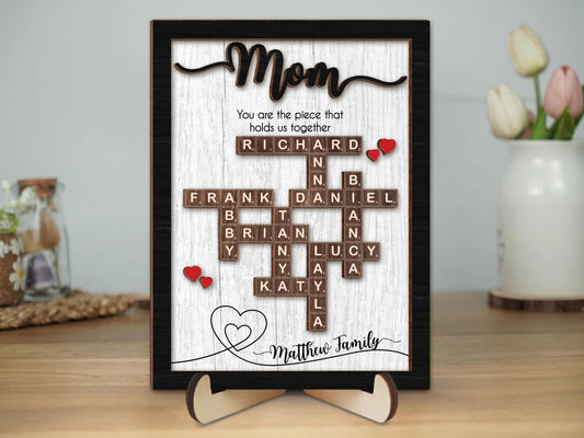Netecom Personalized Scrabble Family Name Frame Mother's Day Gift Custom Family Crossword Puzzle Sign
