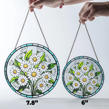 Netecom Floral Birth Month Stained Glass Suncatcher – Window Hanging Ornament, Botanical Gift for Nature Lovers Mom Grandma