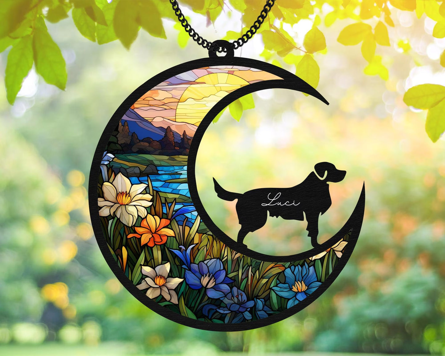 Netecom Golden Retriever Dog Memorial Suncatcher – Personalized Pet Loss Sympathy Gift, Dog Remembrance Ornament, Window Hanging