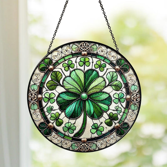Netecom Shamrock Clover Stained Glass Suncatcher – Irish Window Decor, St. Patrick’s Day Gift, Lucky Clover Glass Art for Home