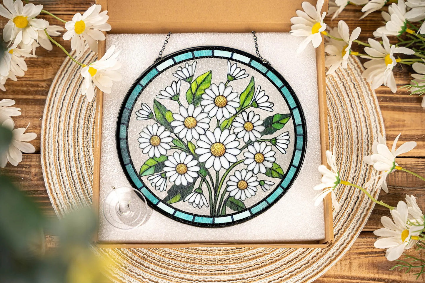 Netecom Floral Birth Month Stained Glass Suncatcher – Window Hanging Ornament, Botanical Gift for Nature Lovers Mom Grandma