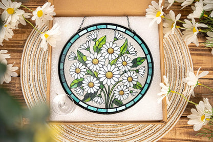 Netecom Floral Birth Month Stained Glass Suncatcher – Window Hanging Ornament, Botanical Gift for Nature Lovers Mom Grandma