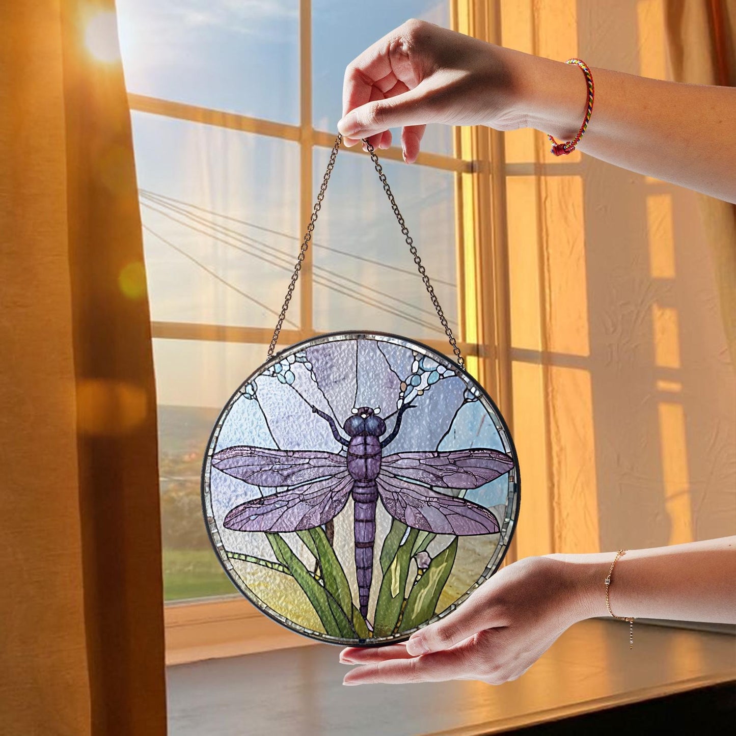 Netecom Dragonfly Celtic Stained Glass Suncatcher – Nature Window Hanging, Dragonfly Home Decor, Spring Garden Gift for Mom Grandma