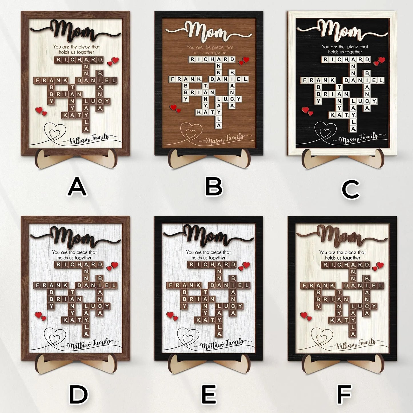 Netecom Personalized Scrabble Family Name Frame Mother's Day Gift Custom Family Crossword Puzzle Sign