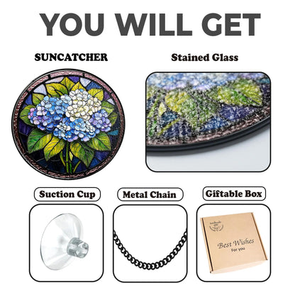 Netecom Blue Hydrangea Stained Glass Suncatcher – Floral Window Hanging, Hydrangea Garden Decor, Gift for Friends Bestie Mom Nana
