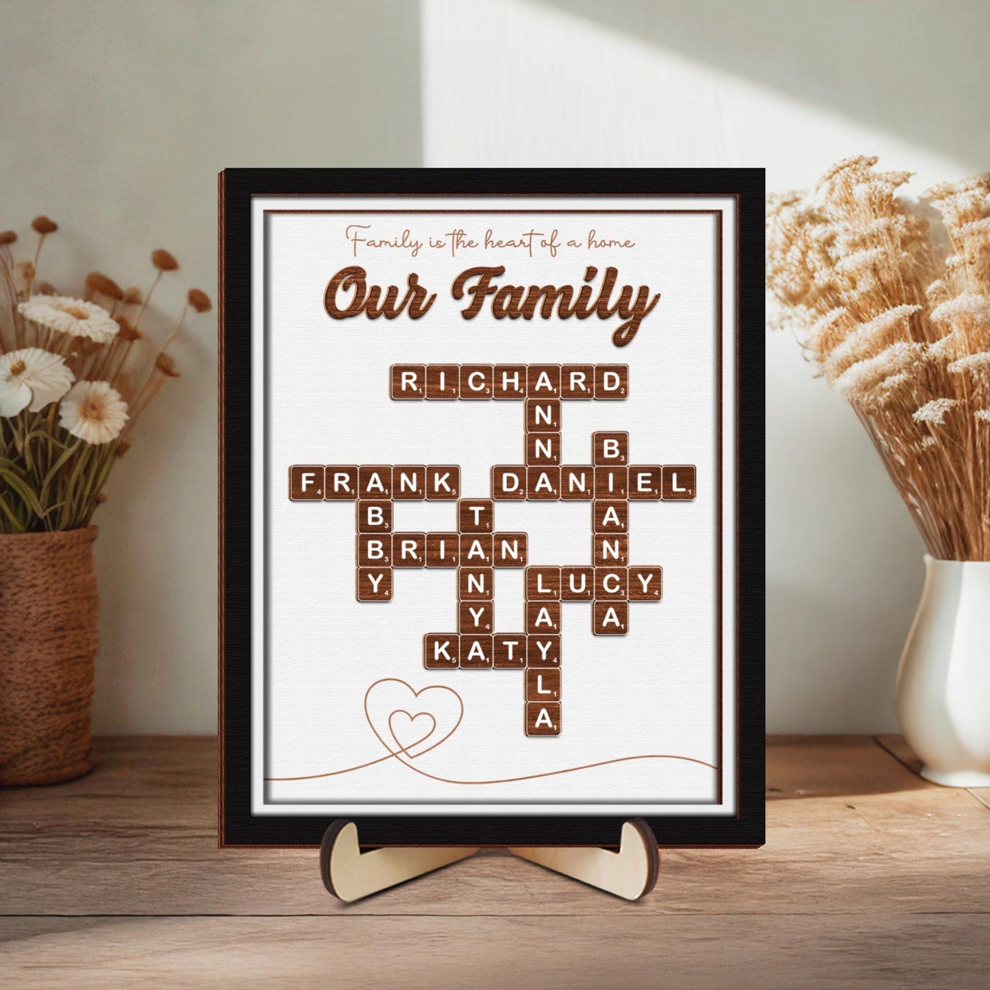 Netecom Personalized Scrabble Puzzle Family Name Sign Grandkids Crossword Wooden Frame Gift for Grandparents Parents Home Decor