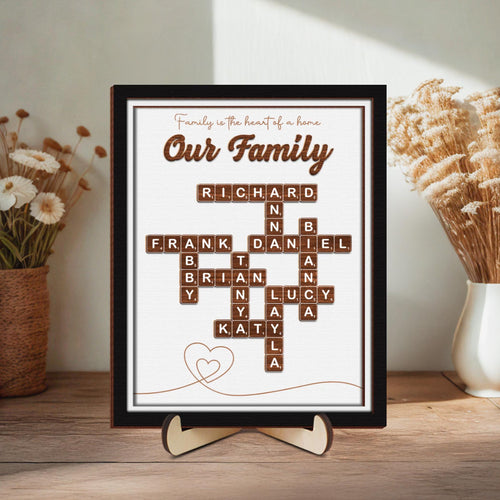 Netecom Personalized Scrabble Puzzle Family Name Sign Grandkids Crossword Wooden Frame Gift for Grandparents Parents Home Decor