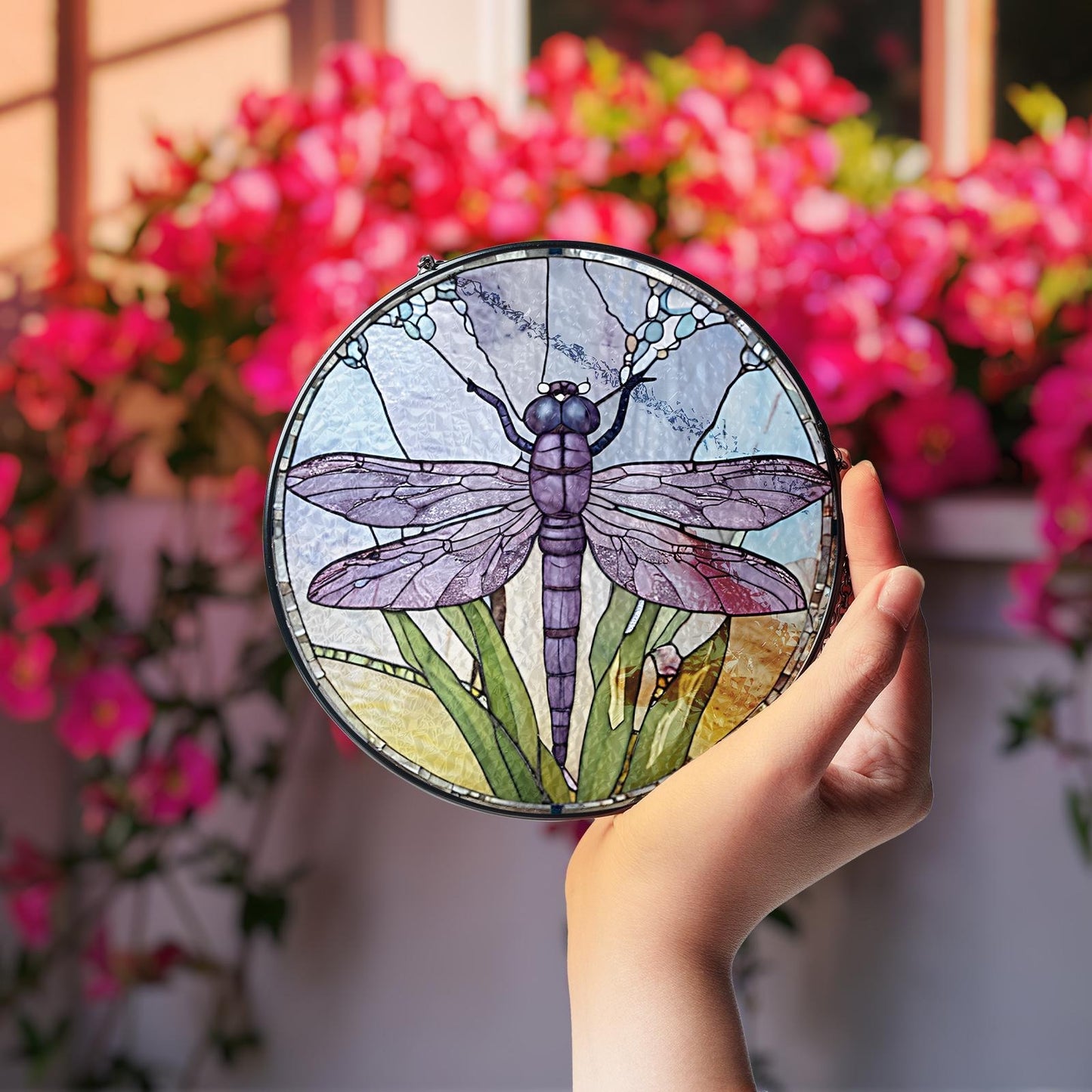 Netecom Dragonfly Celtic Stained Glass Suncatcher – Nature Window Hanging, Dragonfly Home Decor, Spring Garden Gift for Mom Grandma