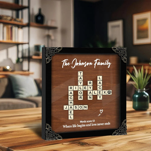 Netecom Personalized Scrabble Family Crossword Frame, Custom Christmas Name Sign, Grandparents Holiday Keepsake Gift