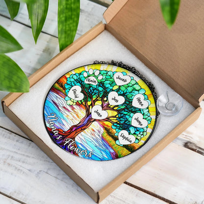 Netecom Personalized Stained Glass Family Name Suncatcher – Window Home Decor Landscape Mother's Day Birthday Gifts for Women Men Mom