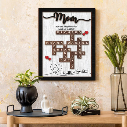 Netecom Personalized Scrabble Family Name Frame Mother's Day Gift Custom Family Crossword Puzzle Sign