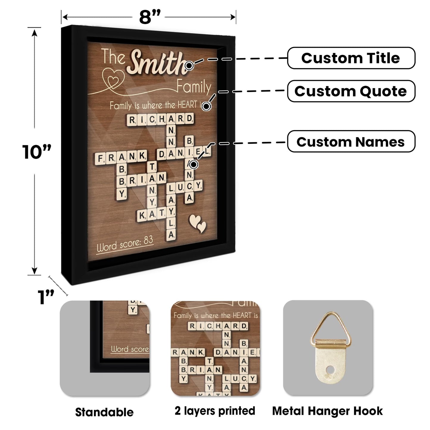 Netecom Scrabble Family Name Frame Personalized Custom Family Letter Tile Family Crossword Scrabble Keepsake Acrylic Cover
