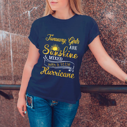 Netecom January Girls Are Sunshine Mixed With A Little Hurricane T-Shirt, Funny Birthday Shirt for Women, Perfect Gift for January Birthday