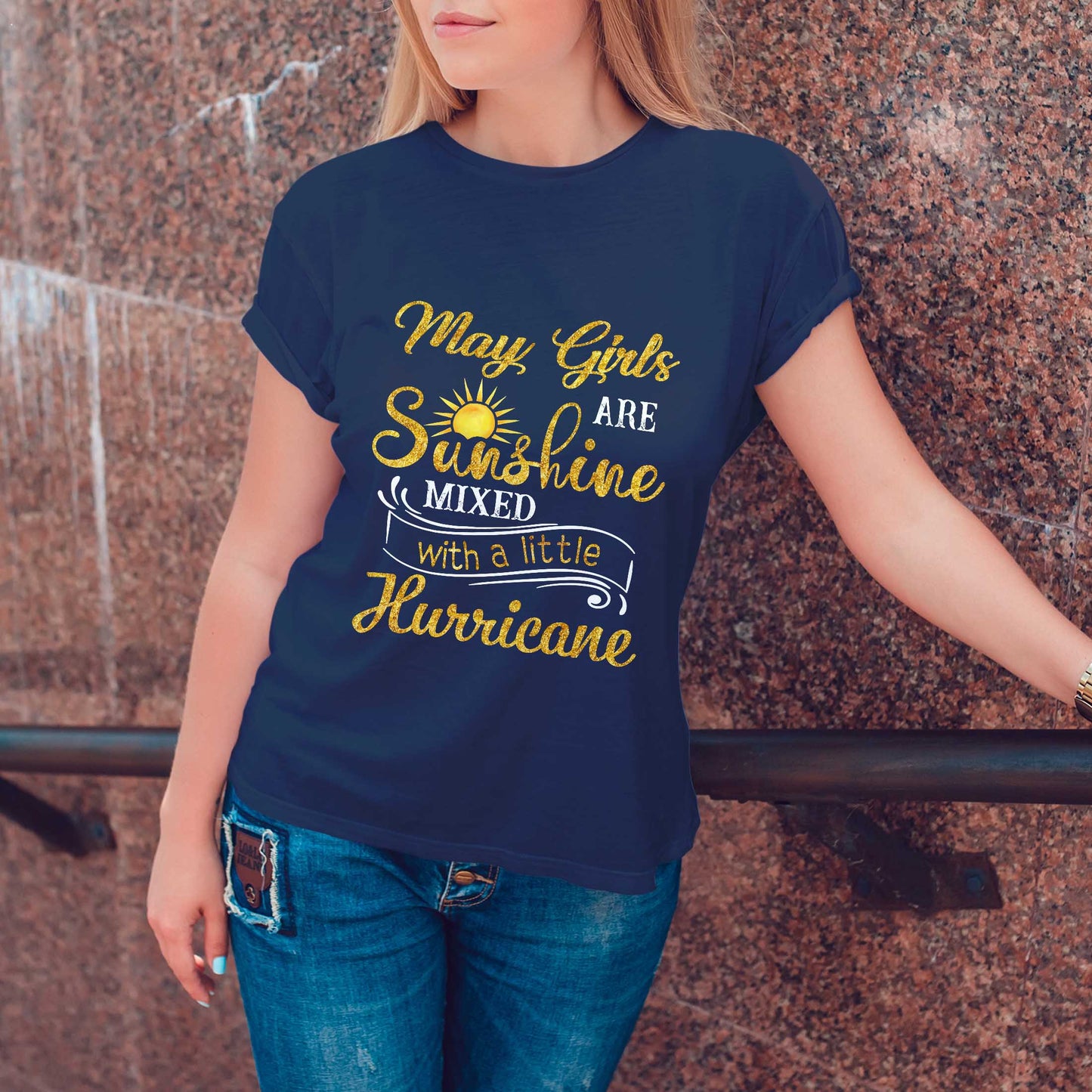 Netecom May Girls Are Sunshine Mixed With A Little Hurricane T-Shirt, Funny Birthday Shirt for Women, Perfect Gift for May Birthday