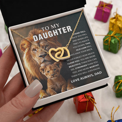 Netecom Personalized To My Daughter Necklace from Dad – Custom Message Card with Name, Lion Dad Interlocking Heart Jewelry Gift for Birthday Graduation Christmas
