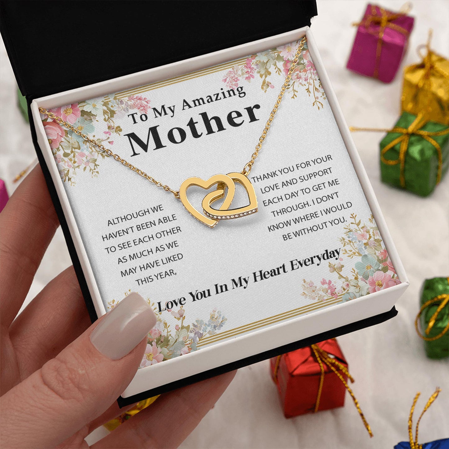 Netecom Personalized To My Amazing Mother Necklace from Daughter, Custom Message Card with Name, Interlocking Heart Jewelry Gift for Birthday, Christmas
