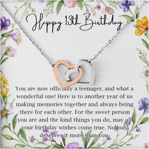 Netecom Personalized Necklace for Daughter, Birthday Gift for Daughter from Mom, Custom Interlocking Heart Jewelry with Age and Name for Graduation Christmas
