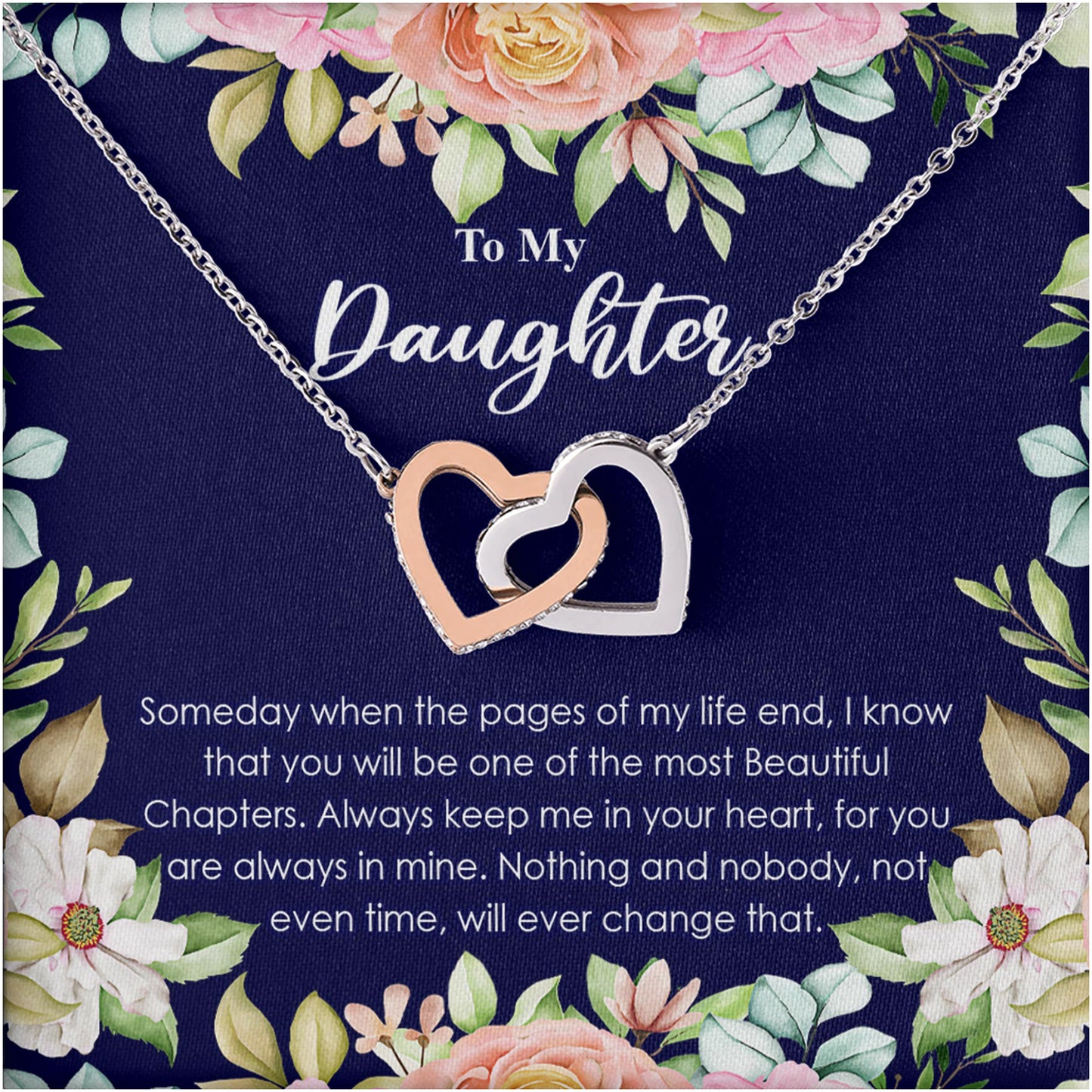 Netecom Personalized Mother to Daughter Necklace – Interlocking Hearts Jewelry with Emotional Quote Card, Birthday, Graduation, Christmas Gift from Mom