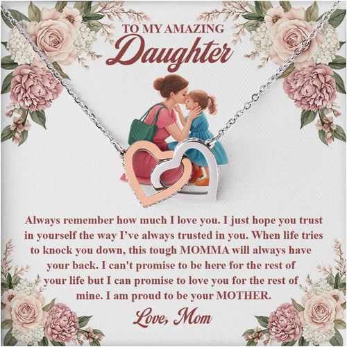 Netecom Personalized Mother to Daughter Necklace – Interlocking Hearts Jewelry with Sentimental Quote Card, Birthday, Graduation, Christmas Gift from Mom