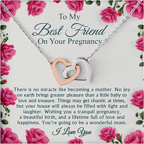 Netecom Personalized To My Best Friend Necklace, Interlocking Hearts Jewelry with Floral Card, Pregnancy Gift, Baby Shower, Mother-to-Be Gift