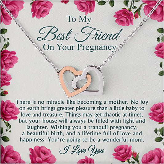 Netecom Personalized To My Best Friend Necklace, Interlocking Hearts Jewelry with Floral Card, Pregnancy Gift, Baby Shower, Mother-to-Be Gift