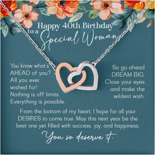 Netecom Personalized Birthday Necklace, Interlocking Heart Jewelry Gift with Custom Floral Card for Women, Special Milestone Birthday Present