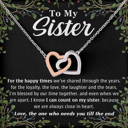 Netecom Personalized To My Sister Necklace, Custom Message Card with Name, We Are Always Close In Heart Interlocking Heart Jewelry Gift for Birthday, Christmas