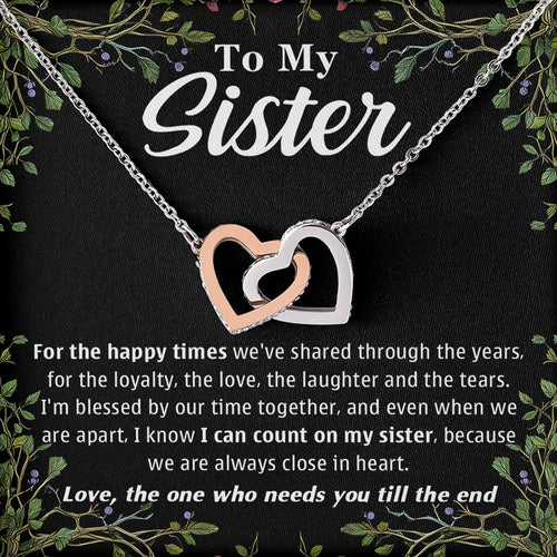 Netecom Personalized To My Sister Necklace, Custom Message Card with Name, We Are Always Close In Heart Interlocking Heart Jewelry Gift for Birthday, Christmas