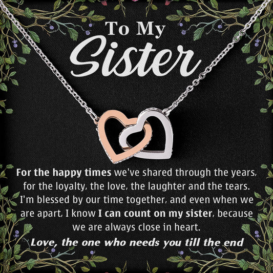 Netecom Personalized To My Sister Necklace, Custom Message Card with Name, We Are Always Close In Heart Interlocking Heart Jewelry Gift for Birthday, Christmas