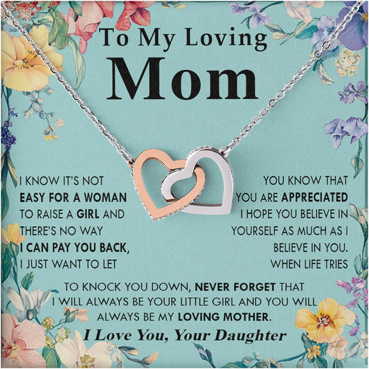 Netecom Personalized To My Mom Necklace from Daughter, Custom Message Card with Name, Interlocking Heart Jewelry Gift for Birthday, Christmas