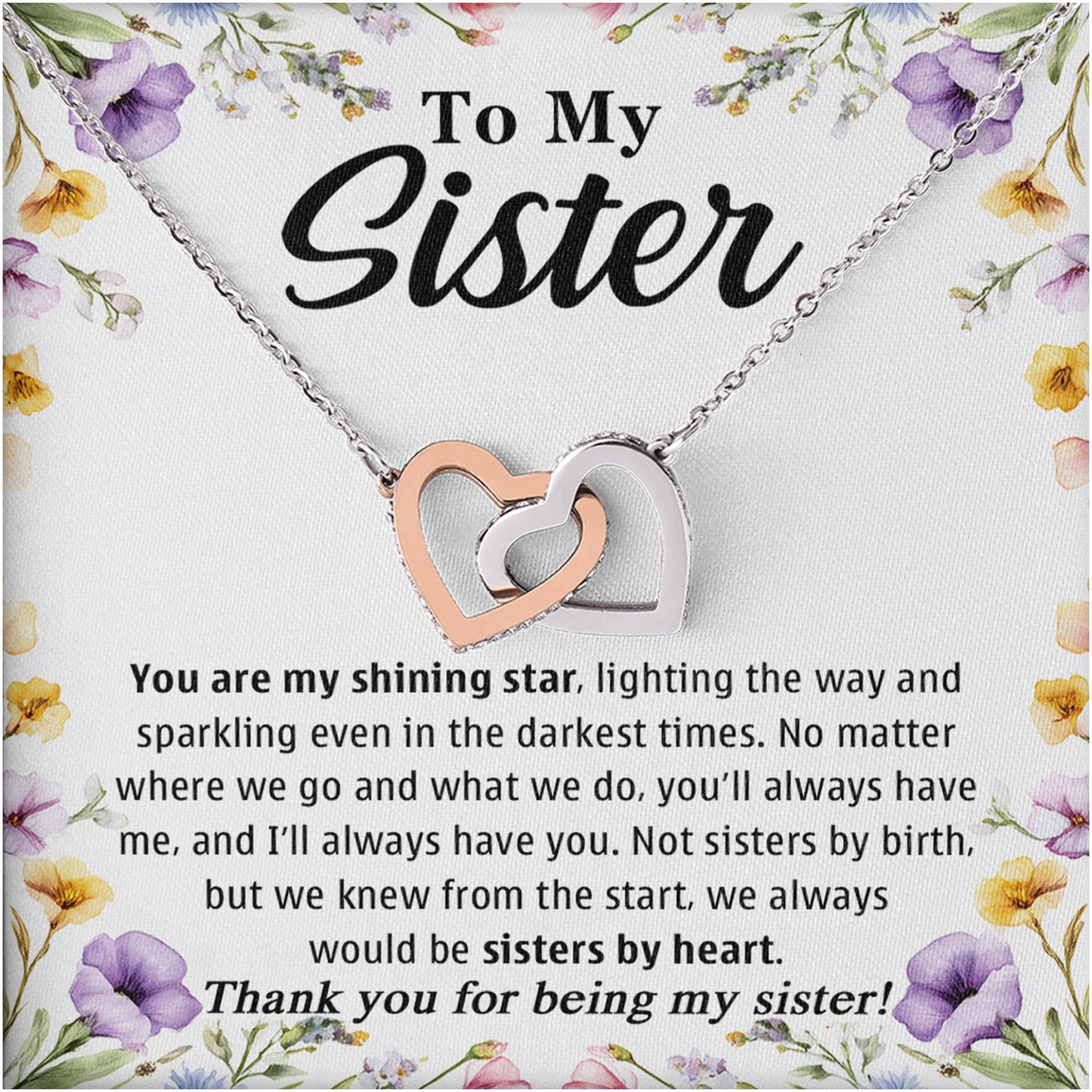 Netecom To My Sister Necklace, Interlocking Hearts Jewelry with Floral Card, Birthday, Christmas, Friendship Gift for Sisters by Heart