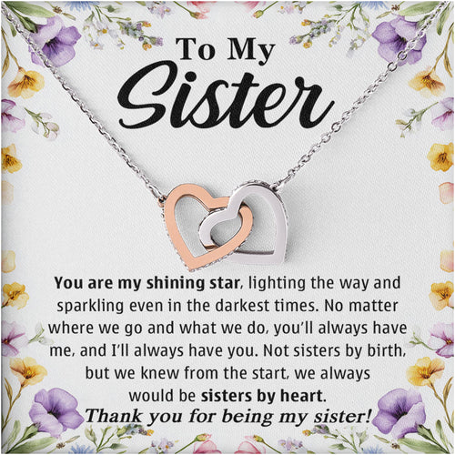 Netecom To My Sister Necklace, Interlocking Hearts Jewelry with Floral Card, Birthday, Christmas, Friendship Gift for Sisters by Heart