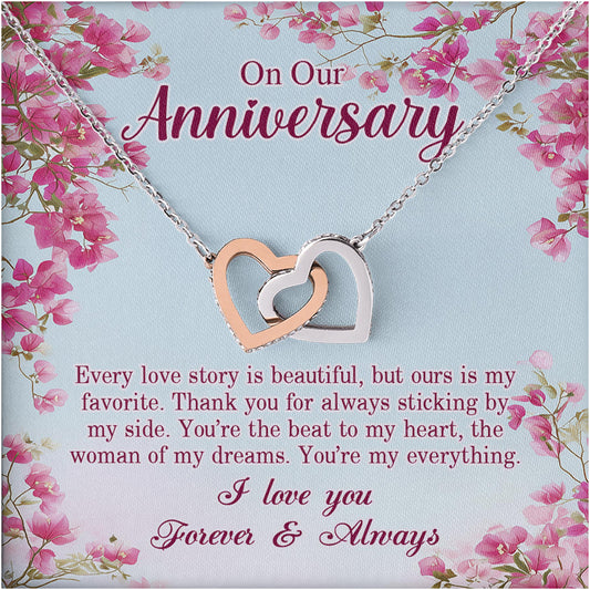 Netecom To My Wife Necklace from Husband, Message Card with Name, Interlocking Heart Jewelry Gift for Wedding, Anniversary, Birthday, Christmas