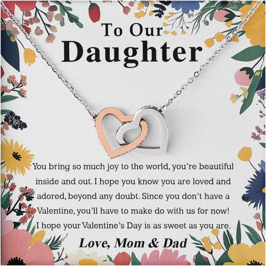 Netecom Personalized To Our Daughter Necklace from Mom and Dad, Custom Message Card with Name, Minimalist Flower Interlocking Heart Jewelry Gift for Birthday, Christmas