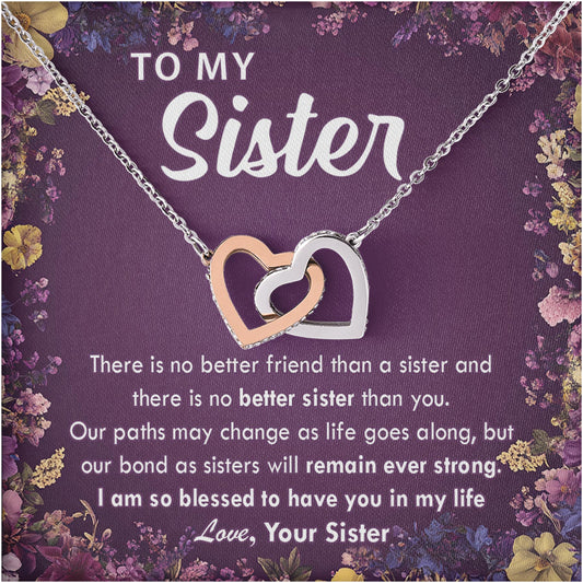 Netecom Personalized To My Sister Necklace from Sister, Interlocking Heart Jewelry with Floral Card, Birthday, Christmas, Graduation Gift for Sister