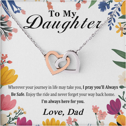 Netecom Personalized To My Daughter Necklace from Dad, Interlocking Heart Jewelry with Floral Card, Birthday, Graduation, Christmas Gift